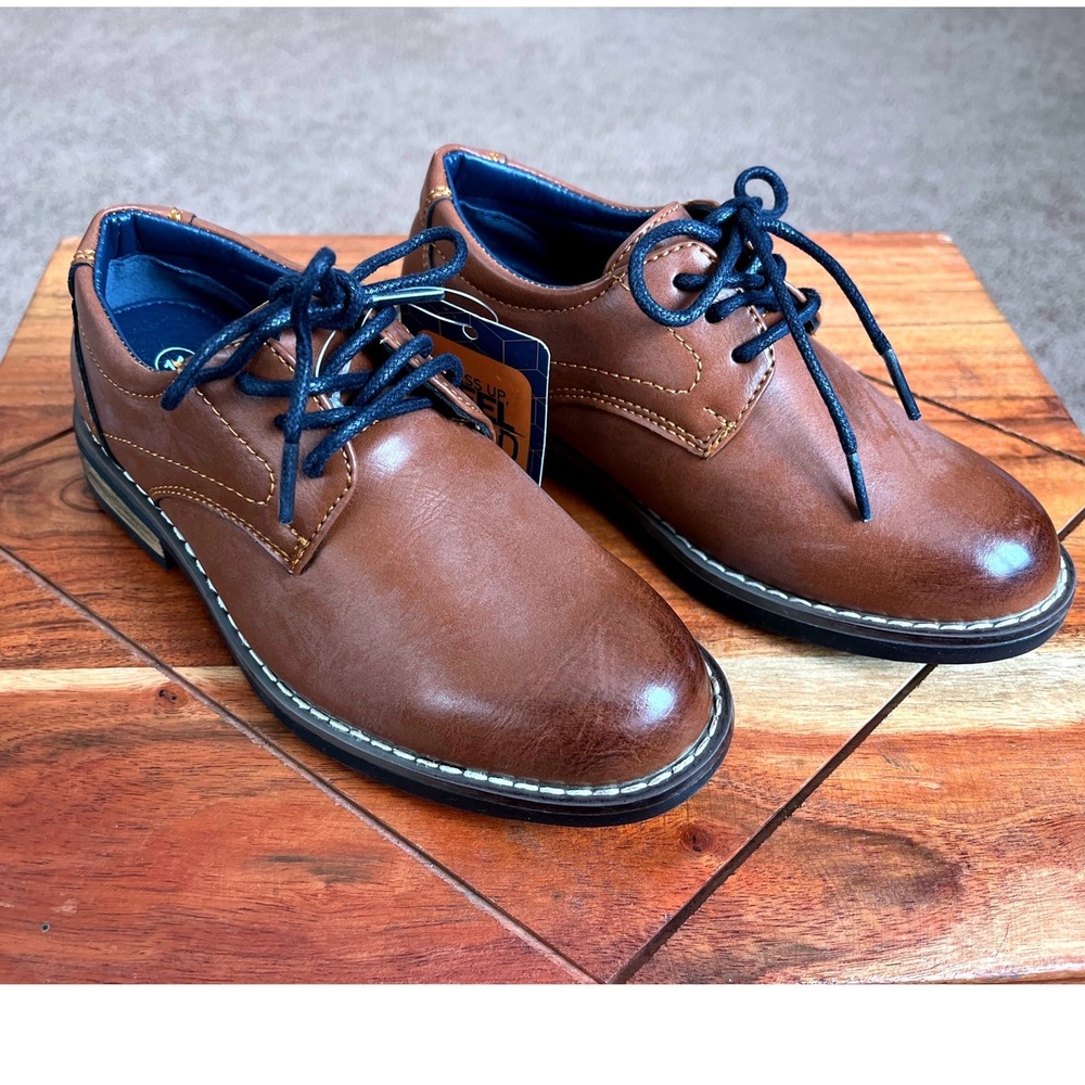 Hawkwell Kids Brown Faux Leather Dress Shoes Lace Up Size 11 Formal NWT